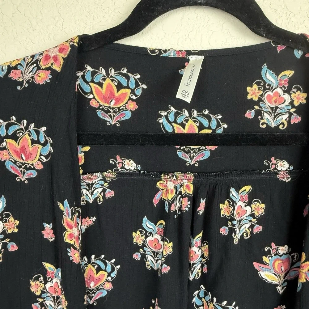 Francesca's Dark Floral Kimono Open Cardigan Wrap Cover Up Duster OS Festival‎